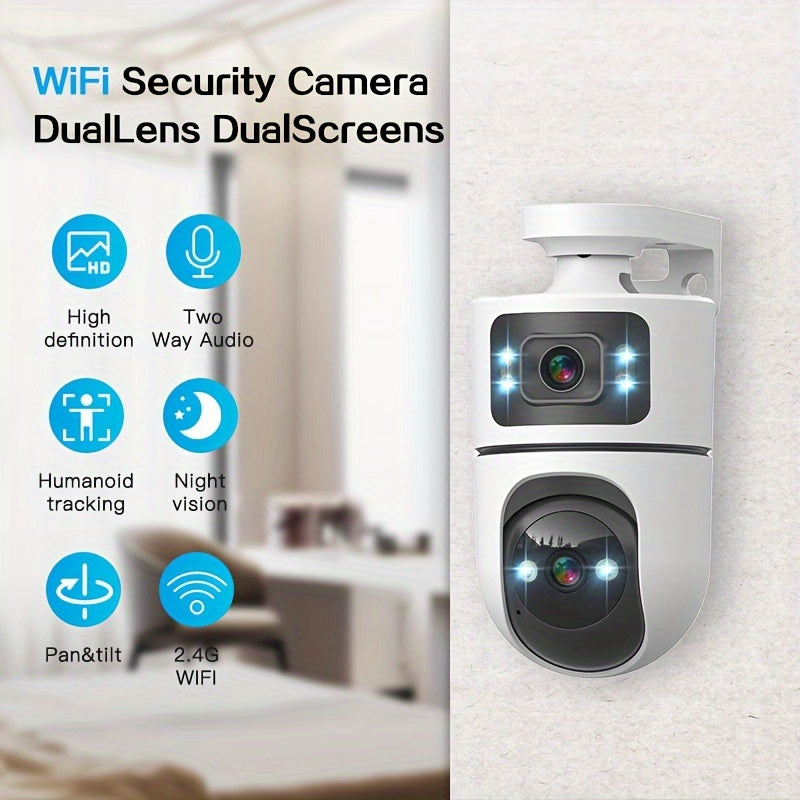 Dual Lens PTZ Outdoor Security Camera IP66 Weatherproof with Auto Tracking, Dual Screen, Night Vision, 2-Way Audio, Motion Detection & 2.4G WiFi β Wireless IP Cam for Home & Street Surveillance
