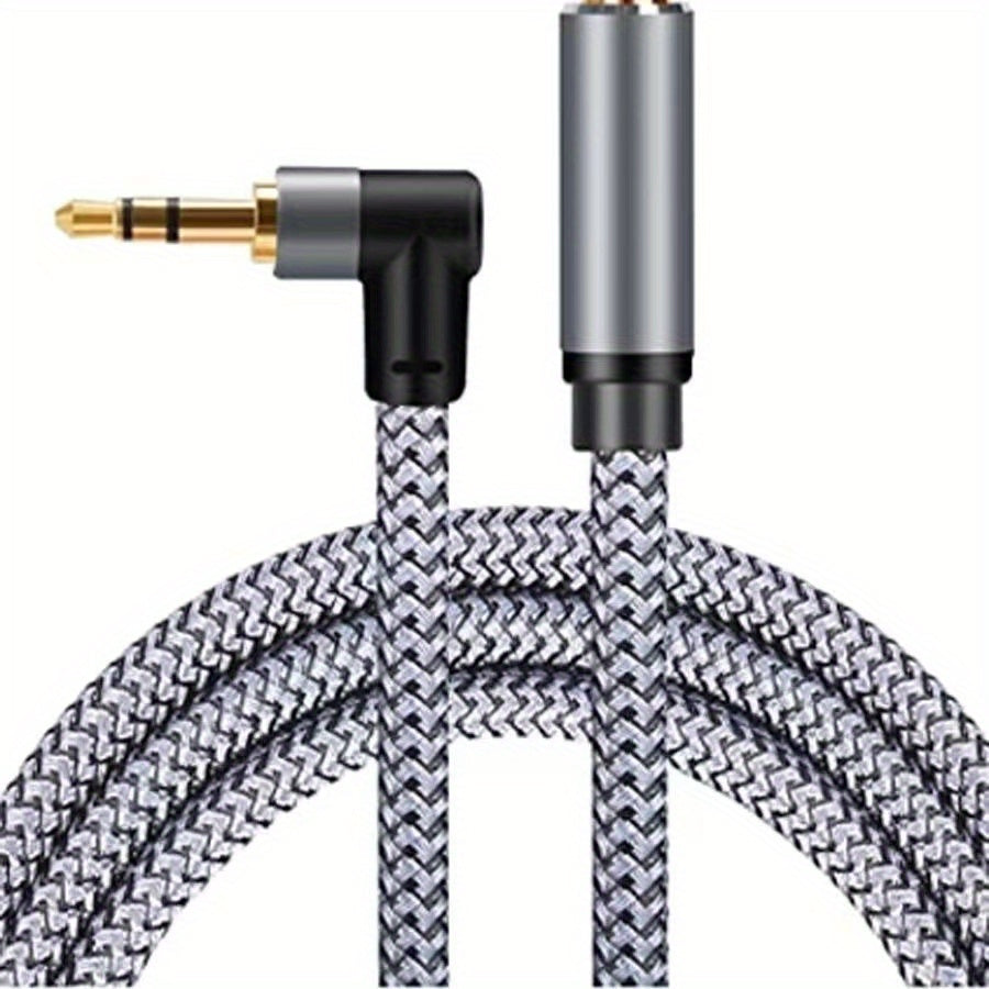 Right-Angle Elbow 3.5mm Female to Male AUX Extension Cable โ Tinned Copper Core, Round Tangle-Free Design, Universal for Car, Computer, Phone & Speaker Audio Connections, 3 Lengths