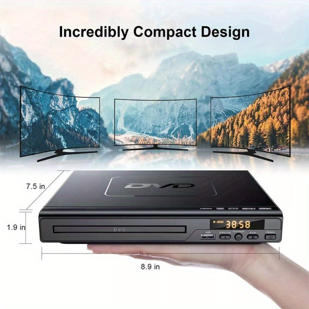 All Regions Free DVD Player with AV & Coaxial Output for Older TVs β 720P HD, USB Port, Remote Control, Plays DVD SVCD VCD CD-R MP3, No HDMI Compact Home Theater Player, US Plug, Black
