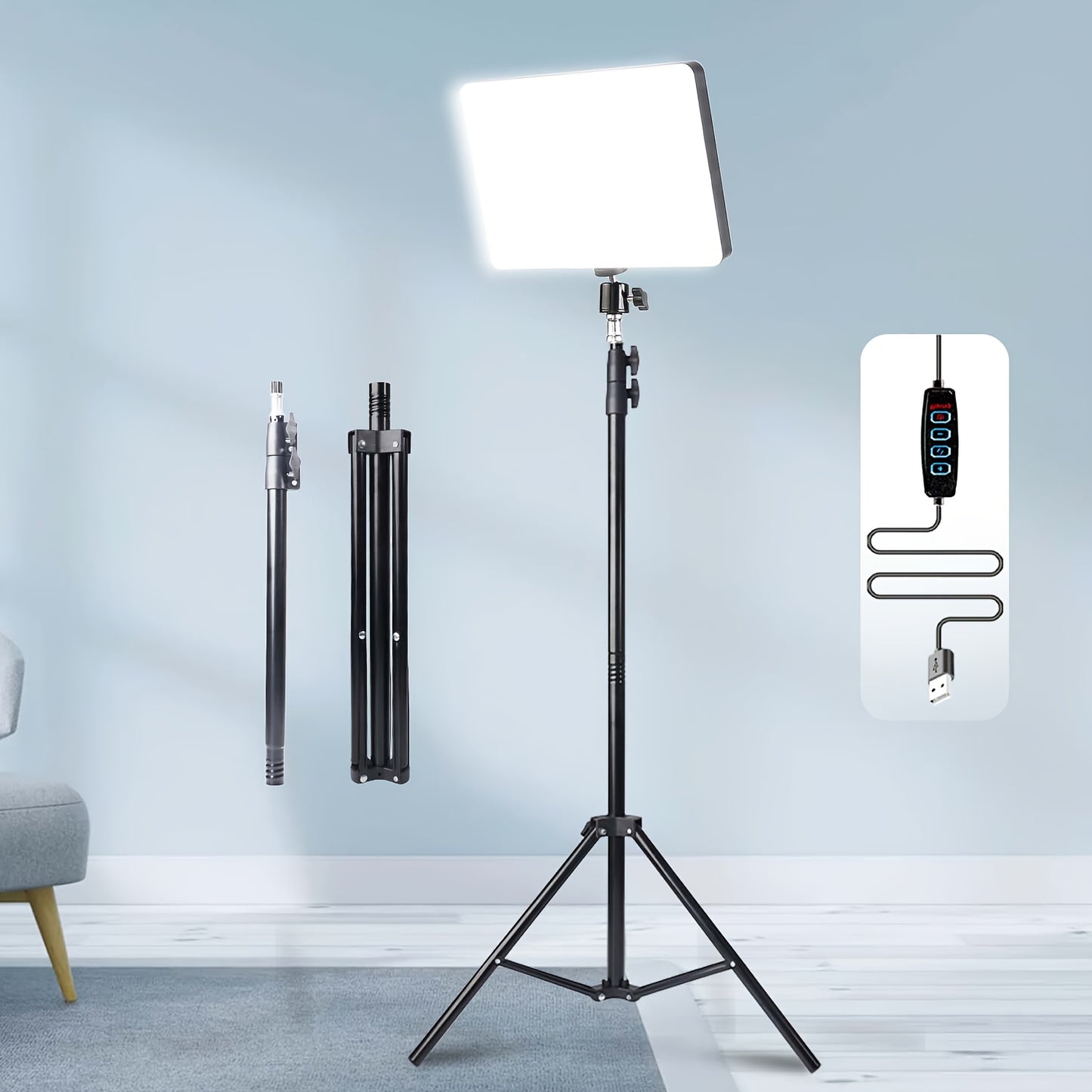 ZOMEI 10in LED Square Light Kit with 43.3in Tripod Stand & Phone Holder - Dimmable 3000K-6000K Studio Photography Lighting for Video Recording, YouTube, TikTok & Game Streaming