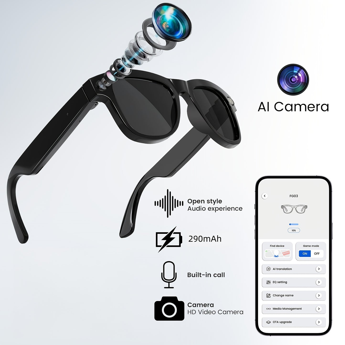 Smart Glasses with Camera 200MP Dual Lens AI POV Recording β Hi-Fi Open-Ear Audio | Touch & Voice Control | Ultra-Long Battery | Cycling Sports Outdoor Photography | Transparent & Black Lenses | Tech Gift