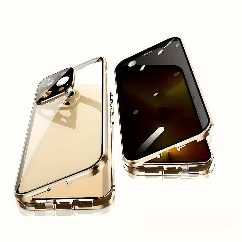 Double-Sided Glass iPhone Case with Stand 2-Piece Set Magnetic 360 Metal Frame Privacy Safety Lock Lens Protection for iPhone 16 Pro Max 16 Pro 16 Plus 16 15 Pro Max 14 Pro Max