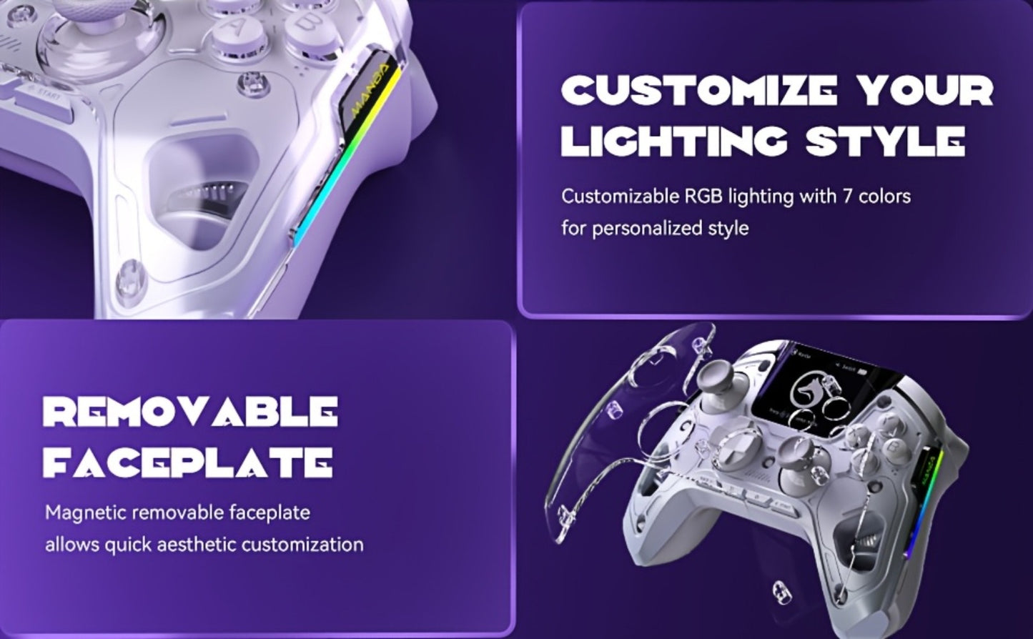 Hall Effect Wireless Gaming Controller V2 White β Interactive Screen, RGB Lighting, Remappable Buttons, 1800mAh Battery with Charging Dock, No Drift for PC Switch iOS Android Steam Deck β Not Compatible with PS or Xbox