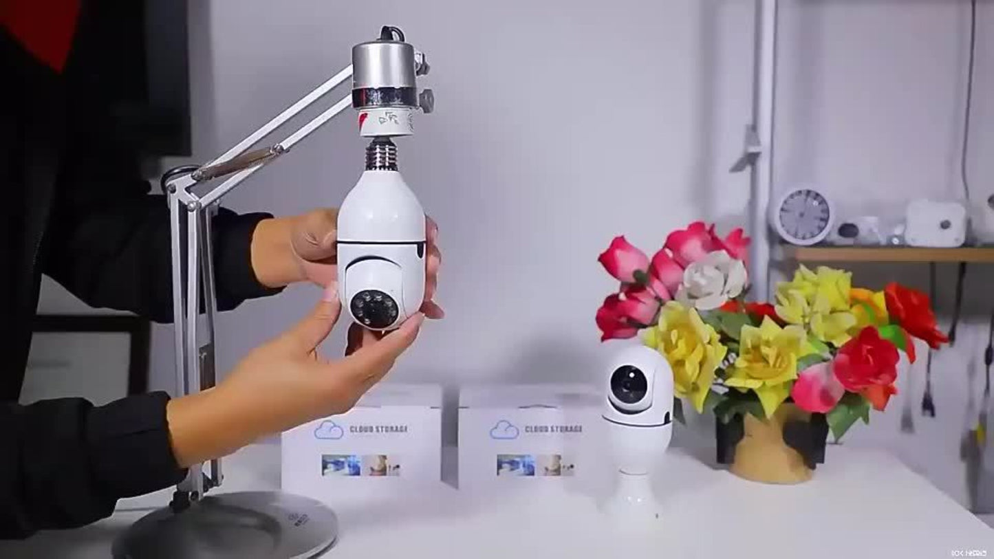 3MP Bulb Security Camera 360° Panoramic WiFi Indoor Surveillance, Dual Band 5GHz & 2.4GHz, Night Vision, Two-Way Audio, App Control – Screw-In Home Garage Pet Baby Nanny Monitor Camera
