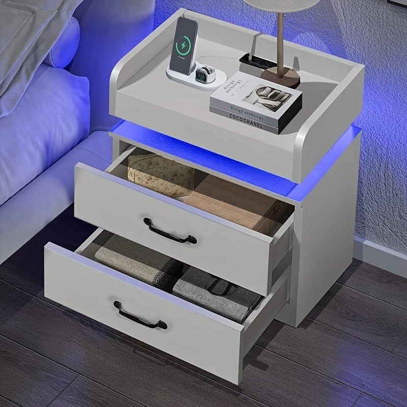 Small Nightstand with USB Charging Station & LED Lights β Compact Bedside Table with Drawer | Under 27 Inch Floor Mount | Dorm Studio Apartment Small Bedroom | Black or White | College Dorm Gift