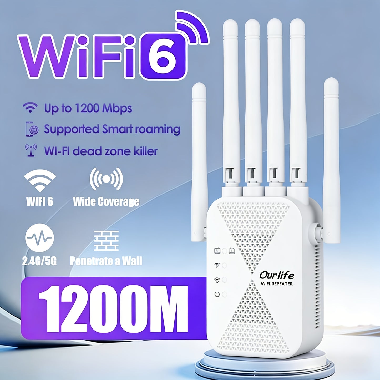 CP3600 WiFi Repeater Signal Booster 2.4GHz Wide Coverage, One-Button WPS Setup, Flexible Antenna Rotation, Adjustable Signal Strength, CISA Certified, Enhanced Stability for Home Office Apartment
