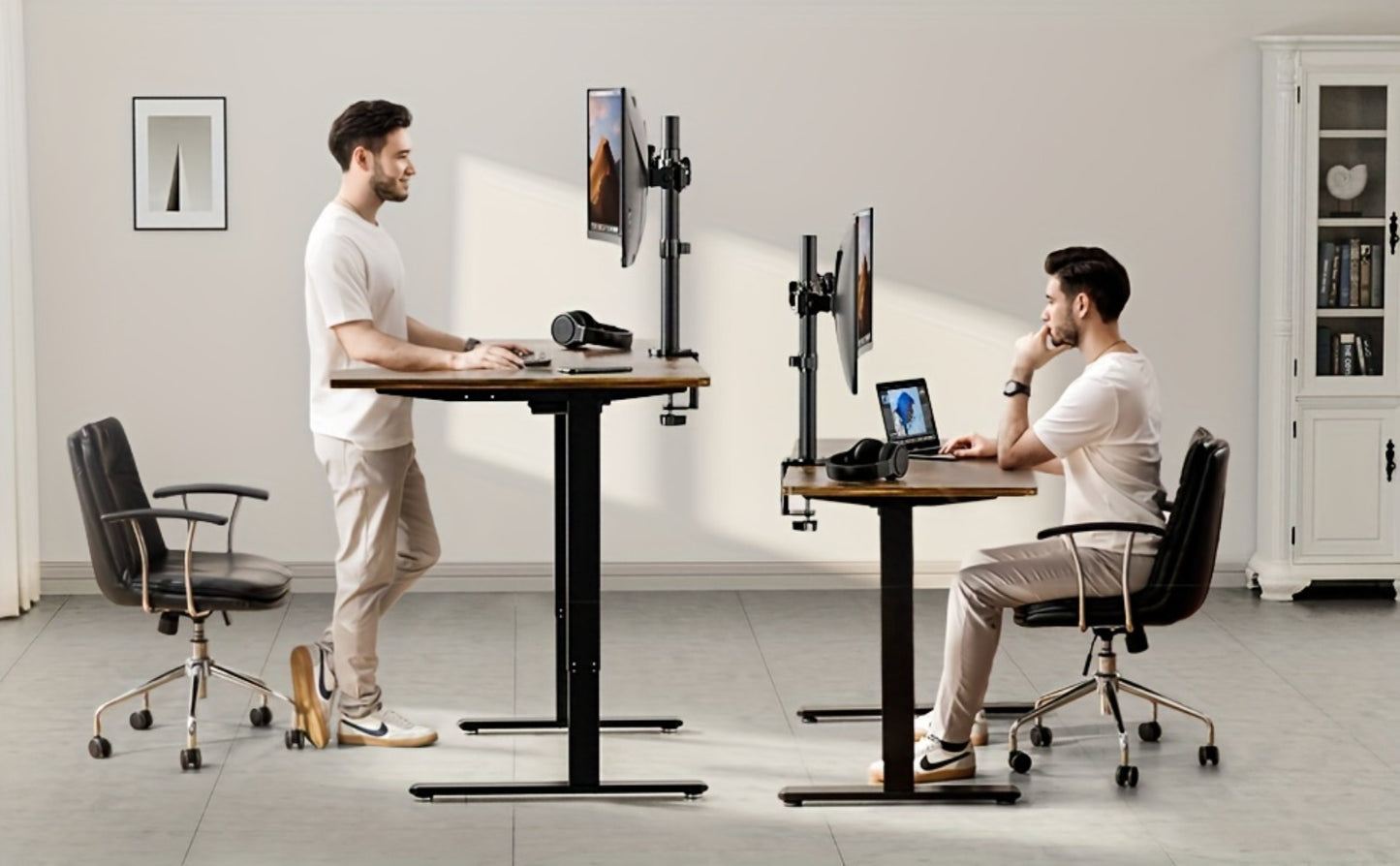 Single & Dual Monitor Mount for 13-32 Inch Screens, VESA Desk Mount Arm, 19.8 lbs Capacity, 16.3" Height Extension, ±45° Tilt ±90° Swivel, Heavy-Duty Steel C-Clamp & Grommet Base, Space-Saving Home Office Stand