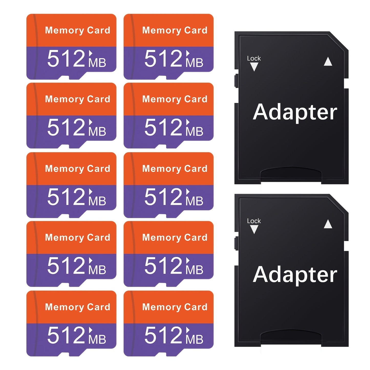 10-Pack SD Card with Adapters Bulk Set, Flash Memory Cards 128MB 256MB 512MB High-Speed Compatible with Camera Phone Tablet Laptop PC Car Stereo Game Console β Reliable Multi-Device Storage Solution