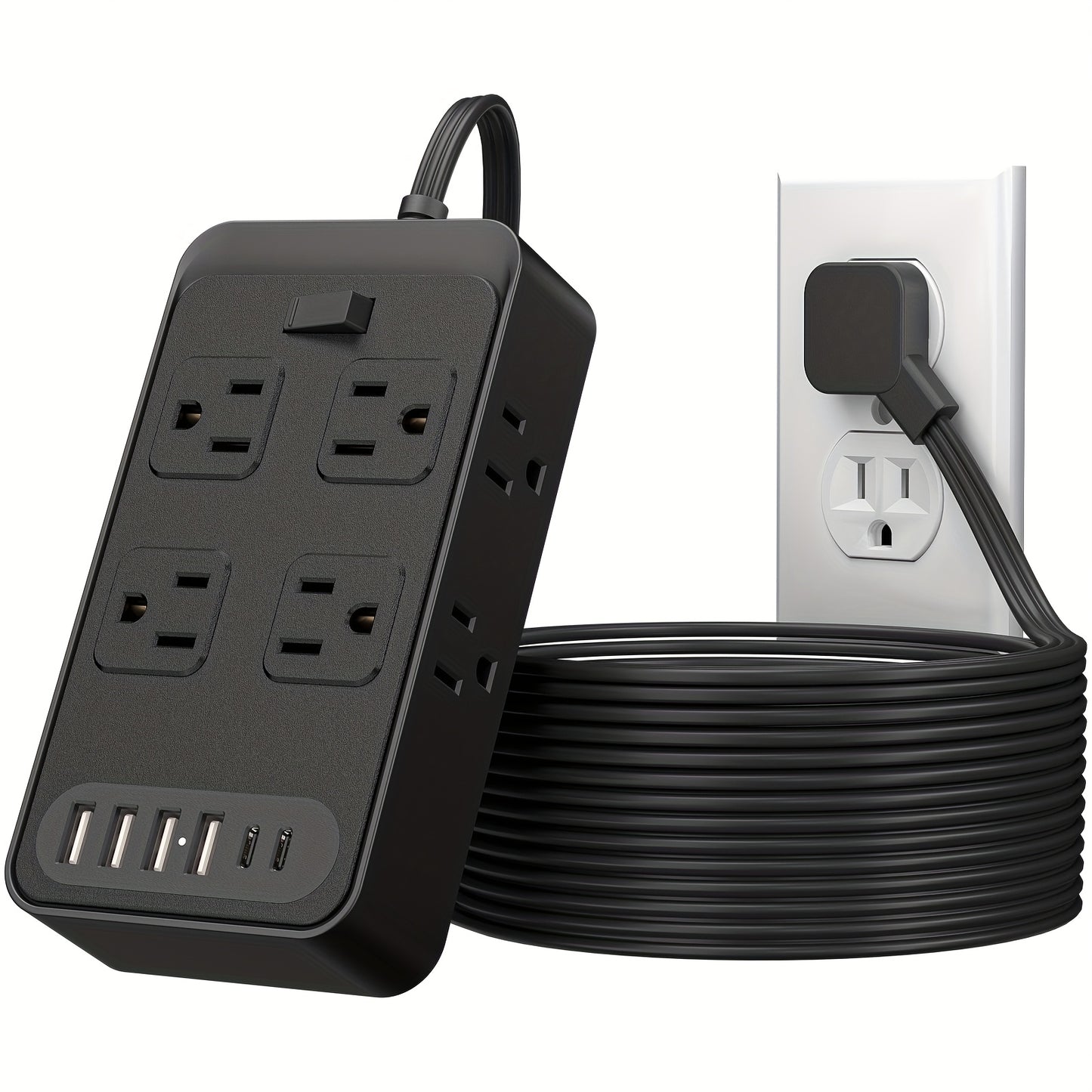 One-Touch Switch Desk Charging Station 14-in-1, 8 Widely Distributed AC Outlets & 6 USB Ports (4 USB-A + 2 USB-C), Surge Protection, Compact Portable Power Strip for Home Office Desktop – Safe & Organized