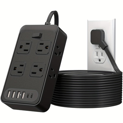 One-Touch Switch Desk Charging Station 14-in-1, 8 Widely Distributed AC Outlets & 6 USB Ports (4 USB-A + 2 USB-C), Surge Protection, Compact Portable Power Strip for Home Office Desktop – Safe & Organized