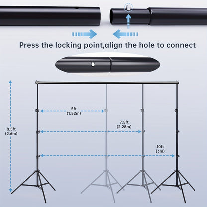 BEIYANG 8.5x10ft Adjustable Photo Backdrop Stand Kit with Carrying Bag | Background Holder Support System for Photography Studio, Video Production, Party Decoration & Advertising Display