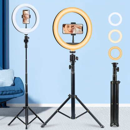 Desk Tripod Ring Light 10 12 Inch with Phone Stand, Adjustable Height 15 to 43 Inches, Dimmable LED Circular Light for Selfie Photography, Makeup, YouTube, TikTok & Live Streaming