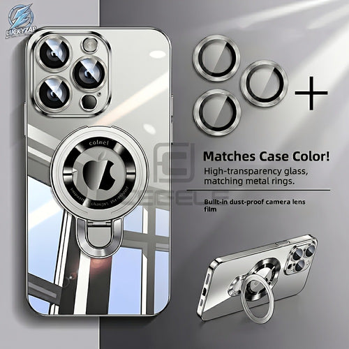 Magnetic iPhone Case Electroplated PC Shockproof Clear Back U-Shield Kickstand Lens Protector for iPhone 17 Pro Max 17 Pro 17 Air 17 16 15 14 13 12 11 Series – 5 Colors MagSafe Compatible