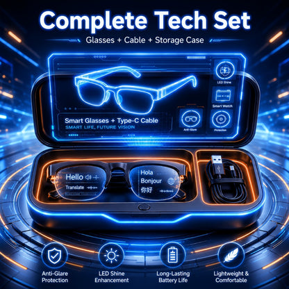 Open Ear Audio Glasses Gift Set with Case - AI Translation, Bluetooth Calling & Wireless Music, Built-in Mic, Hands-Free, Smart Fashion Glasses for Travel Driving Outdoor Business 2026
