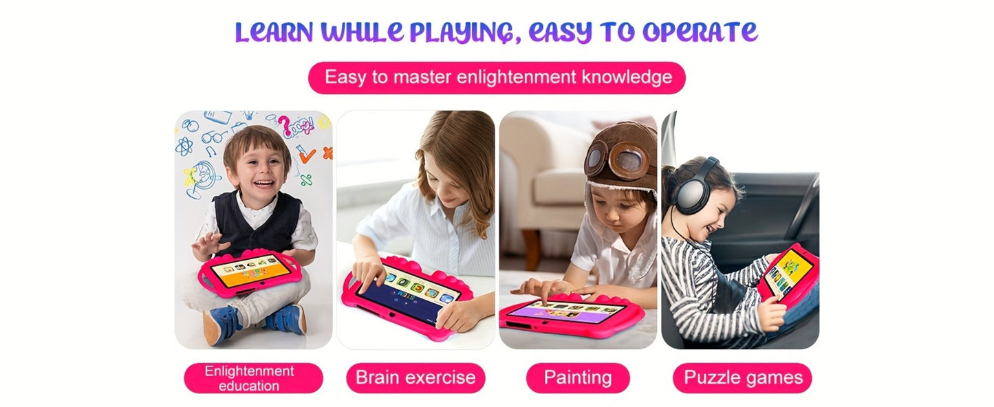 Educational Kids Tablet 7 Inch Android 14, Eye Protection Screen Parental Control GMS Certified, 2GB RAM 32GB ROM 2.4G Wi-Fi, Shockproof Case Dual Camera Pre-Loaded Learning Apps & Games, Children Tablet for Ages 3-12 – Blue Red