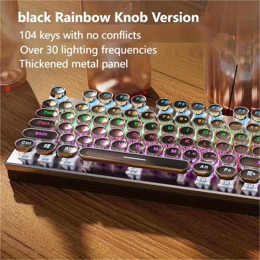 Hot-Swappable Mechanical Keyboard and Mouse Combo 34 Lighting Effects True Mechanical Blue Switches Retro Style USB Wired Aesthetic Gaming Set for Desktop Laptop Windows Mac Gift for Boyfriend Girlfriend