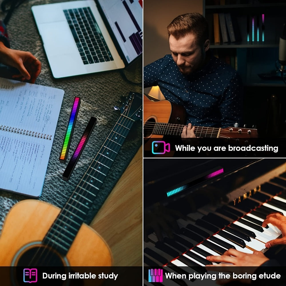 Sound Activated RGB Ambient Light Bars 2/4 Pack – Music Rhythm Sync USB Plug & Play, Color Changing Atmosphere Lights for Gaming Room, Car Interior, Streaming Studio, TikTok & Desk Setup