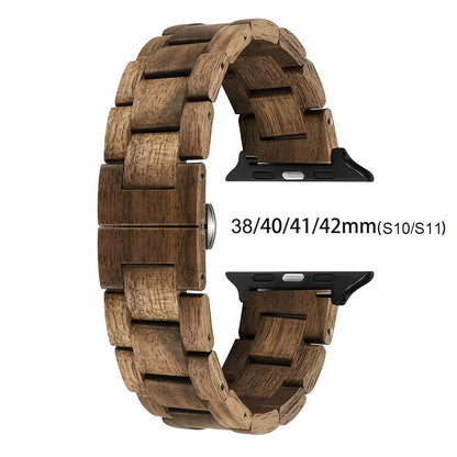 Wood Apple Watch Band Natural Walnut & Blackwood Replacement Strap – Lightweight Adjustable Buckle, Compatible with Apple Watch Series 3–10 SE Ultra 38 40 41 42 44 45 49mm – Dark Brown Black Mixed