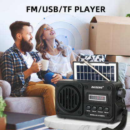FM Portable Radio R-49BTS Retro Solar Panel Bluetooth Speaker, USB TF Card Playback, Loud Digital Radio for Indoor Outdoor Travel Emergency Camping, Independence Day Gift