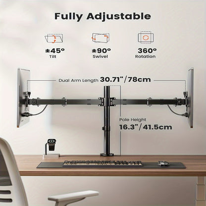Single & Dual Monitor Mount for 13-32 Inch Screens, VESA Desk Mount Arm, 19.8 lbs Capacity, 16.3" Height Extension, ±45° Tilt ±90° Swivel, Heavy-Duty Steel C-Clamp & Grommet Base, Space-Saving Home Office Stand