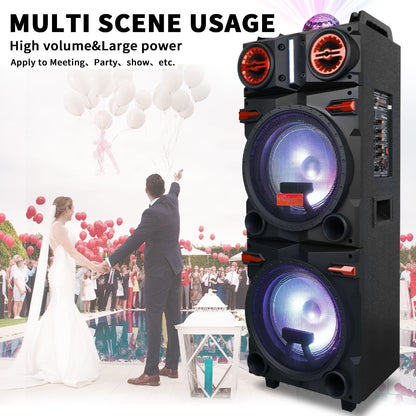 Karaoke Party Bluetooth Speaker with Sound Reactive Lights, 1000W Peak DJ Subwoofer Stereo Boombox, USB SD AUX FM Radio, Telescopic Rod Remote Control for Outdoor Indoor Party