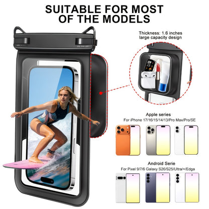 Waterproof Phone Pouch 2 Pack Floating Dual Compartment Dry Bag – 7.5 Inch Shockproof Sandproof Clear Case for iPhone 16 15 14 13 12 Pro Max & Android, Swimming Kayaking Beach Water Sports