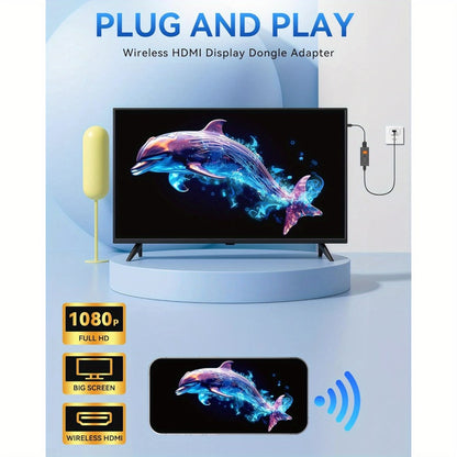 AirPlay Miracast Screen Mirroring Dongle 1080P - Wireless HDMI Display Adapter for iPhone Android Mac Windows PC to TV Projector, 5GHz WiFi, Plug and Play, No App Required, DLNA Streaming Stick