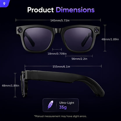 AI Smart Glasses Real-Time Voice Translation 100+ Languages - 2MP HD Camera, Bluetooth Calling & Music, Hands-Free Recording, Black & Clear Lens, Wearable Tech
