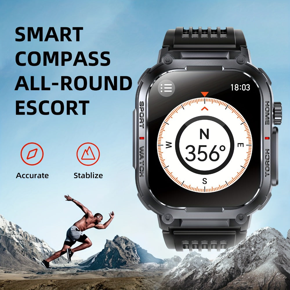 Flashlight Compass Outdoor Smartwatch for Men Waterproof 100+ Sport Modes Sleep Monitor Pedometer Calorie Tracker Rugged Hiking Camping Fitness Watch Compatible with iPhone – Black Pink Beige Orange