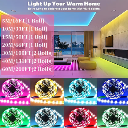 Color Changing LED Strip Lights App & Remote Control - Music Sync Smart RGB Lights 16 Million Colors for Bedroom Living Room Gaming Room TV Backlight Party Holiday Wedding Decoration 16ft 66ft 100ft