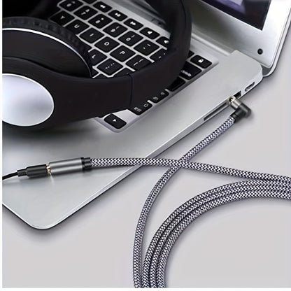 Nylon Braided 3.5mm Male to Female Audio Extension Cable Right-Angle Connectors Lossless Sound AUX Cable Compatible with Smartphones Speakers Car Stereo Headphones Tablets Laptops Hi-Fi Audio Systems