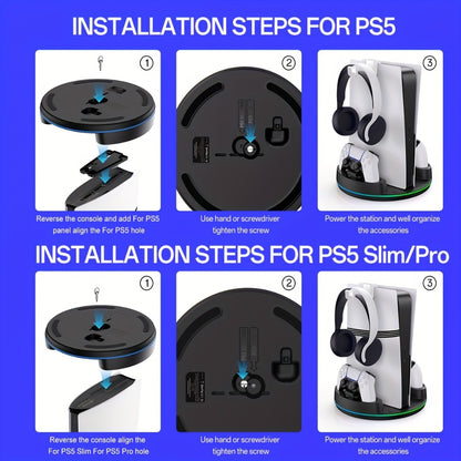 PS5 Charging Station with RGB Light Stand for PS5 Slim PS5 Pro - Fast Dual Controller Charger Compatible with All PlayStation 5 Console Models