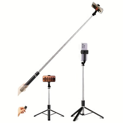 68 Inch Live Streaming Tripod Floor Standing with Wireless Remote – Retractable Selfie Stick, 360° Rotation, Anti-Shake Stable Phone Stand for Travel Vlogs, Outdoor Streaming, iPhone & Android