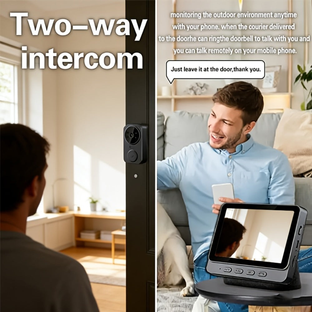 No WiFi Video Doorbell with 4.3" Indoor Monitor 1080P FHD – 120° Wide Angle, 850nm Night Vision, Two-Way Video Intercom, 2-Month Battery, SD Card Storage up to 256GB, One-Key Setup, Black