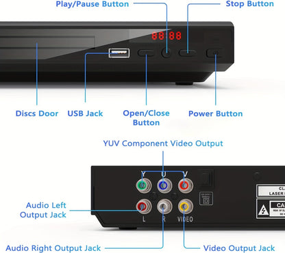 DVD Player for Seniors Region Free 1080P with USB Port & AV Cable – Simple Remote Control, Easy Setup, Plays DVD SVCD VCD CD-R MP3, Home Theater & Gift for Elderly, US Plug, Black