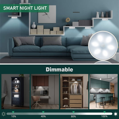 Wireless Motion Sensor Night Light USB Rechargeable - Dimmable Wall Lamp Dual Mode PIR Sensor Magnetic & Adhesive Mount 6 or 12 Pack for Kitchen Hallway Stairs Closet Cabinet Bedroom Bathroom