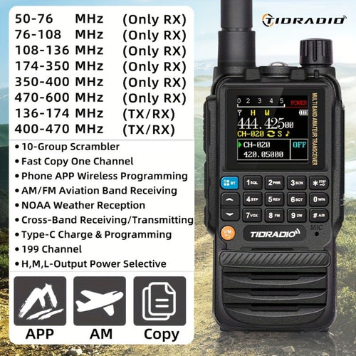 TIDRADIO TD-H3 Ham Radio GMRS Handheld Two Way Radio with USB-C Programming Charging, Long Range 2500mAh Battery, Air Band Antenna, Key Frequency Match for Outdoor Camping Emergency