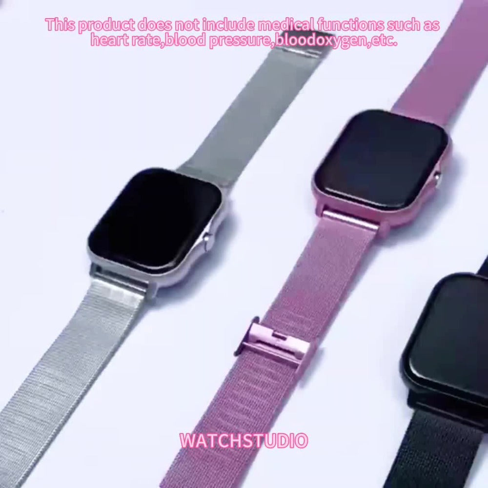 Gift Smartwatch Metal Strap – Wireless Calling, Music Player, App Notifications, Sports Mode, USB Rechargeable – Elegant Watch Gift for Women & Men Pink Black Silver Gold Android & iPhone