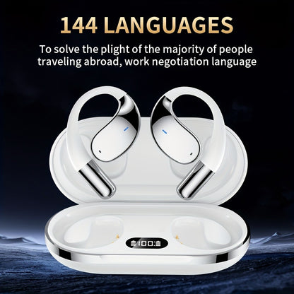 6-Mic AI Translation Bone Conduction Headset 144 Languages, Real-Time Translator Wireless Headphones, Meeting Notes Recording, Intelligent Noise Cancellation, Touch Control, Deep Bass, Open-Ear for Running Sport Business
