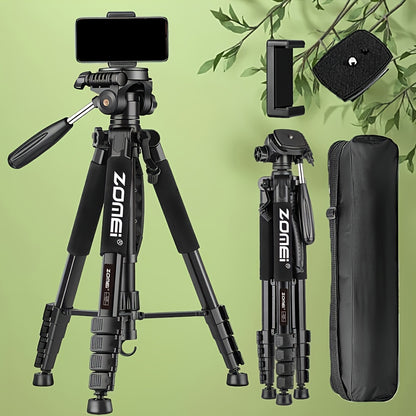 Aluminum Alloy Camera Tripod 65 Inch Heavy Duty Extendable with Phone Clip & Carry Bag – Professional Stand for DSLR SLR Mirrorless Camera Smartphone Projector Spotting Scope Travel Photography