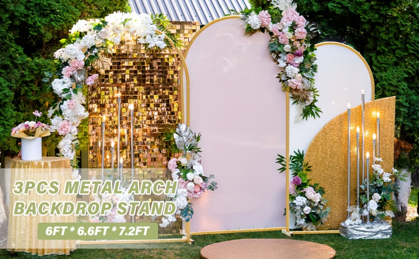 3-Pack Golden Metal Photo Backdrop Arch Set (7.2/6.6/6ft) | Wedding Ceremony Party Frame for Birthday, Graduation, Photography Background Decor, Halloween, Thanksgiving & Christmas Gift