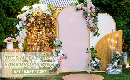 3-Pack Golden Metal Photo Backdrop Arch Set (7.2/6.6/6ft) | Wedding Ceremony Party Frame for Birthday, Graduation, Photography Background Decor, Halloween, Thanksgiving & Christmas Gift