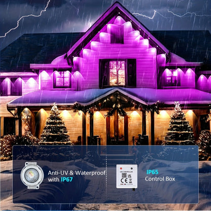 Permanent Outdoor RGB Eave Lights Smart App & Remote Control – Music Sync Timer Color Changing LED Soffit Light for Christmas New Year Halloween Holiday Party Decor – 50FT 100FT 300FT 500FT
