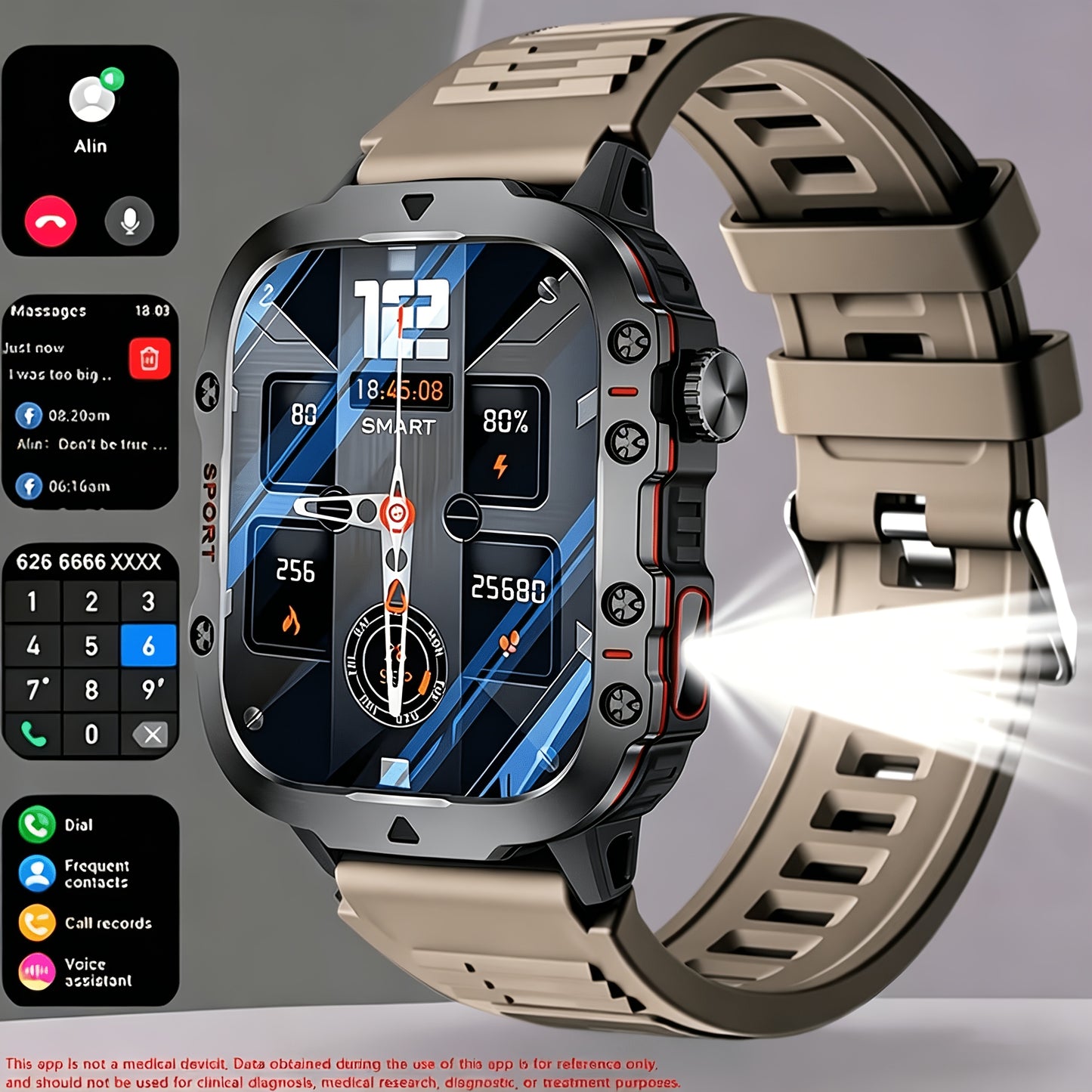 Brown Black Large Screen Smartwatch – Wireless Calling & SMS, Fitness Tracker, Remote Camera Control, USB Rechargeable – Unisex Business Watch for Men & Women iPhone & Android Compatible