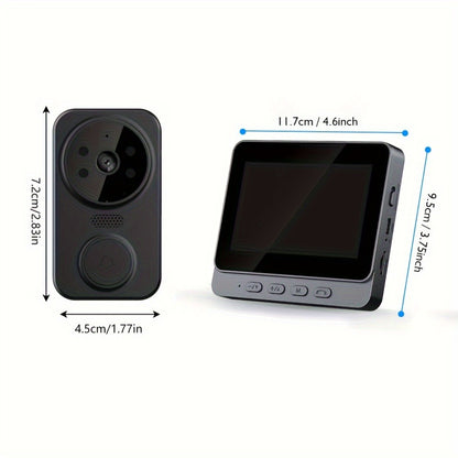 1296P Video Doorbell with 4.3" Indoor Monitor & Local SD Storage - No WiFi No App Required, Two-Way Audio, IR Night Vision, 1200mAh 2-Month Battery, 120° Wide Angle, One-Key Pairing, Black