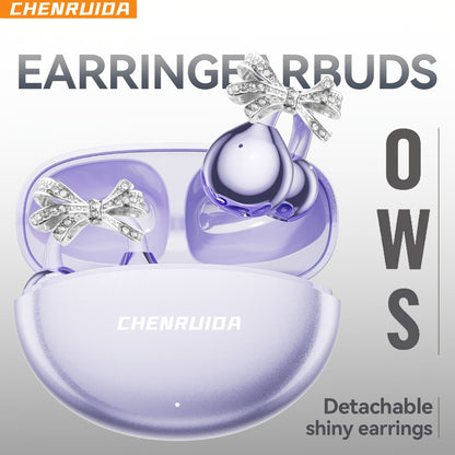 Butterfly Earring Wireless Earphones Open-Ear AI Translation HD Calls Touch Control Charging Case Non-In-Ear Jewelry Design Gaming Couple Headphones for iPhone Android Christmas Birthday Gift