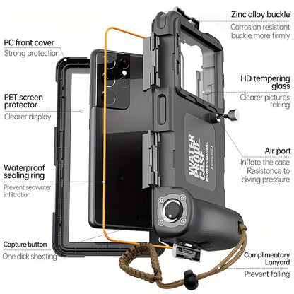 Scuba Diving Phone Case 33ft IP68 Waterproof for iPhone 16 15 14 13 12 11 Pro Max XR XS Samsung S24 S23 S22 – Underwater Photo Video Snorkeling Universal Dive Cover