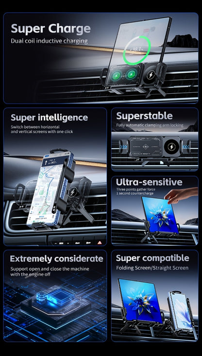 Folding Phone Dual Coil Wireless Car Charger 15W Auto-Clamping 90° Rotation – Car Mount for Samsung Galaxy Z Fold 6 5 4 3, Z Flip 5 4, iPhone 16 15 14 13 12 & Google Pixel 8 7 | Air Vent & Console Stand