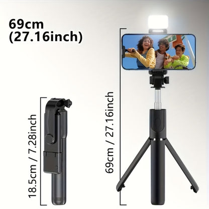 Ring Fill Light Selfie Stick Tripod with Wireless Remote – Expandable 360° Rotation Phone Stand for iPhone Android, Live Streaming Vlogging Travel Hiking Outdoor Photography, Portable LED Selfie Stick