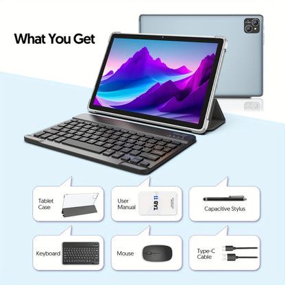 128GB Tablet Android 14 10 Inch 11 Inch 8GB RAM 8000mAh Battery Octa-Core WiFi 6 1TB Expandable 8MP Dual Camera FHD IPS Display Optional Keyboard Set – Grey & Green